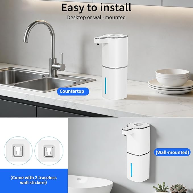 Automatic Liquid Soap Dispenser, Touchless Rechargeable Hand Soap Dispenser, 4 Adjustable Levels, 1200mAh Battery, Large Display, for Kitchen & Bathroom (White, Liquid)