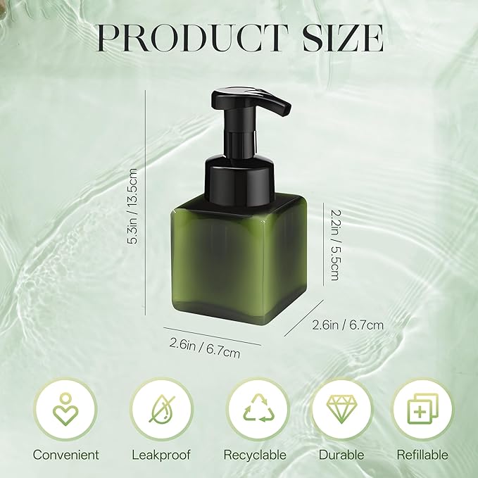 8.5 oz Foaming Soap Dispenser Plastic Foaming Pump Bottle, Refillable Dispenser with Plastic Pump, Empty Hand Bottles for Liquid Soap, Shampoo, Bathroom,Hotel,Restaurant (30, Green)