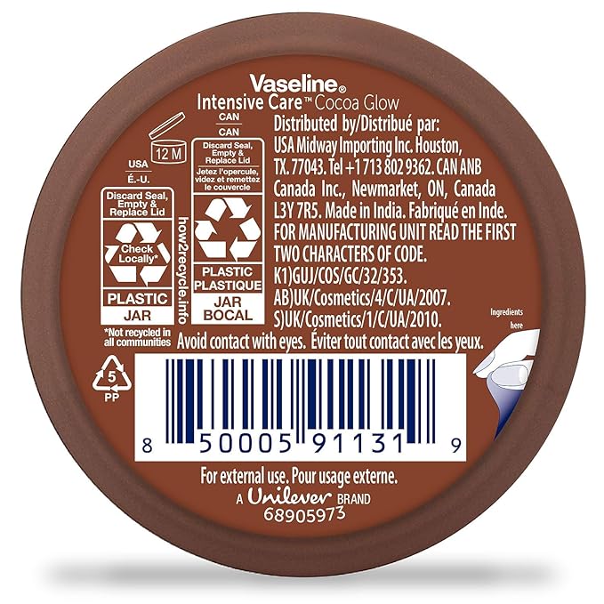 Vaseline Cocoa Glow Body Cream 6-Pack – Pure Cocoa Butter 48H Moisturizing Cream for Dry Skin, Travel-Size, 2.53 Fl Oz Ea
