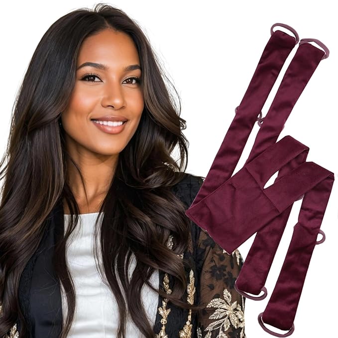 Heatless Curls Overnight,No Heat Hair Curlers to Sleep in, Soft Heatless Curling Ribbon Set with Clip Hair Rollers for Blowout Look Long Hair(Burgundy Red)
