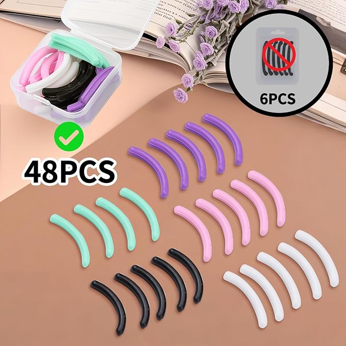 48 PCS Eyelash Curler Refill Pads Compatible with Shiseido Eye Lash and Cosmetic Accessory, Silicone Soft Rubber Curler for Universal Eyelash Curler, Colorful