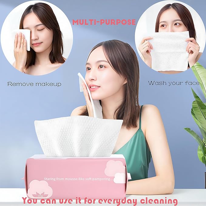 Disposable Face Towel Face Cloths for Washing Soft Cotton Dry Wipes Facial Cloths Towelettes for Washing and Drying, 200 Count Facial Tissue for Cleansing, Skincare and Makeup Remover