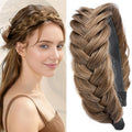 DIGUAN Wide Messy Braided Headband With Teeth Synthetic Hair Plaited Headband High Elasticity Braids Chunky Fishtail Braided Hair Band Hairpiece for Girls Women (Claybank)
