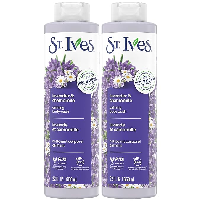 St. Ives Body Wash, Lavender & Chamomile Calming Shower Gel 2-Pack, 100% Natural Extracts, Cruelty-Free, 22 Oz Ea