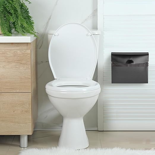 Tioncy 1 Pack Sanitary Napkin Disposal Receptacle with Feminine Hygiene Disposal Bag Stainless Steel Tampon Bin Trash Can Wall Mounted Waste Tampon Holder Feminine Hygiene Container (Black)