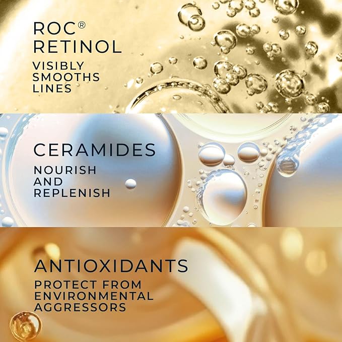RoC Retinol Correxion Anti-Aging Wrinkle Night Serum, Retinol Serum for Face, Daily Treatment for Fine Lines, Post Acne Scars, 30 Capsules, Unscented, 0.35 Fl Oz