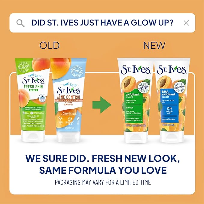 St. Ives Face Scrub, Exfoliant Variety 2-Pack, Fresh Skin & BHA Apricot Scrubs, 6 Oz Ea