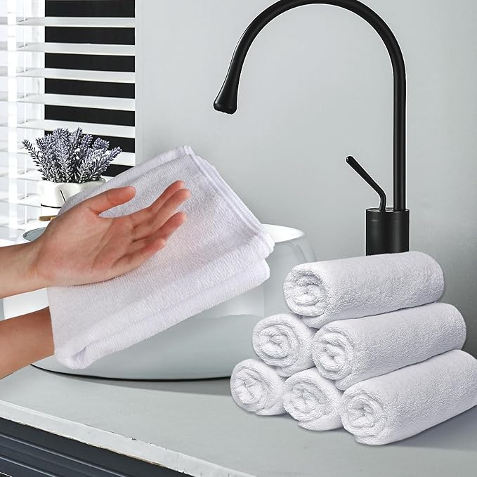 Salon Towels 24 Pack, Super Soft Microfiber Hand Towel, Highly Absorbent Hair-Drying Cloth for Gym, Bath, Spa Use and Home Beauty Care - White (16x29 inch)