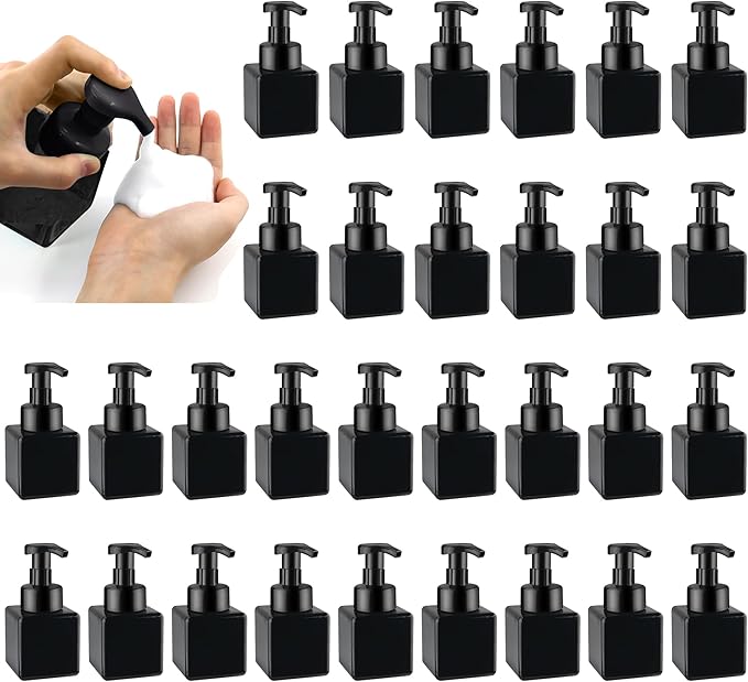 8.5 oz Foaming Soap Dispenser Plastic Foaming Pump Bottle, Refillable Dispenser with Plastic Pump, Empty Hand Bottles for Liquid Soap, Shampoo, Bathroom,Hotel,Restaurant (30, Black)
