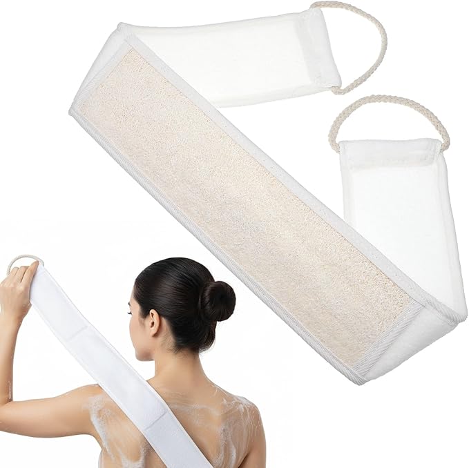 Natural Loofah Back Scrubber, Exfoliating Body Scrubber, Loofah Exfoliating Bath Strap Shower Loofah Back Sponge to Clean Body Deeply for Women and Men