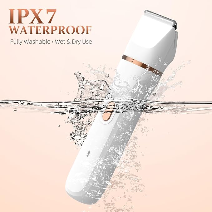 5-in-1 Bikini Trimmer for Women, IPX7 Waterproof Electric Razors Shaver, Cordless Body Hair Trimmer, Facial & Pubic Hair Removal, Ceramic Blade (White)
