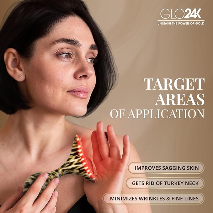 GLO24K Red Light for Face and Neck Beauty Device – Triple LED Action & Vibration Technology Facial Massager and Neck Comfort Device for Women