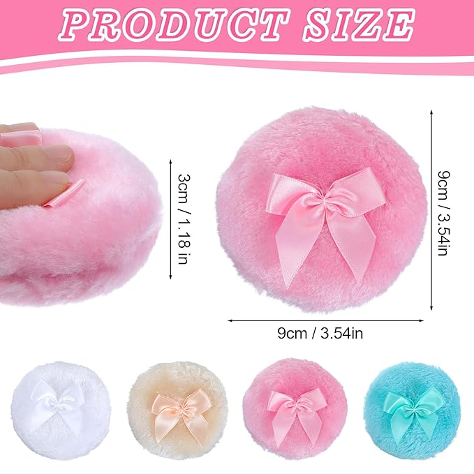 4pcs Large Powder Puff, 3.5 In Dusting Powder Puff,Soft Washable Reusable Powder Puffs for Body Powder,Loose Powder Puffs Wet Dry Makeup Tool for Baby & Kid & Adult