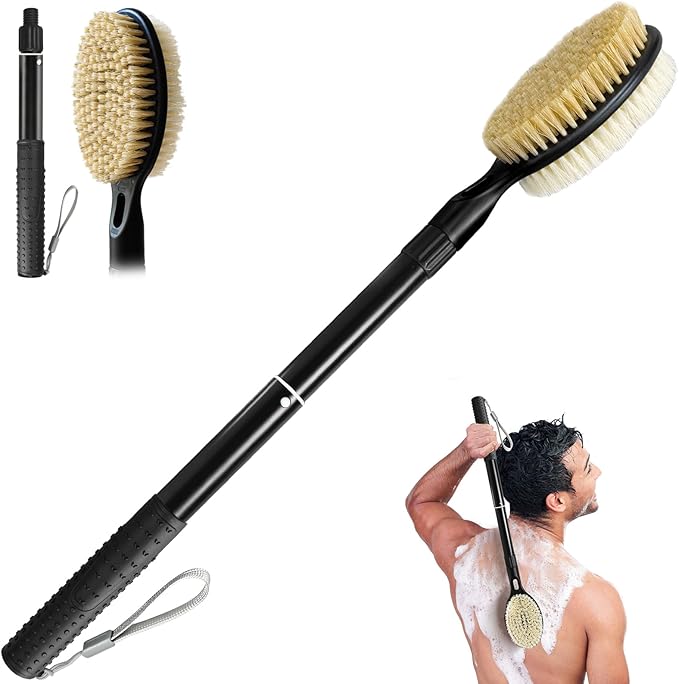 Back Scrubber for Shower, 17.52" - 25.6" Detachable Bath Brush, Back Scrubber, Exfoliation and Improved Skin Health for Elderly with Limited Arm Movement, Disabled