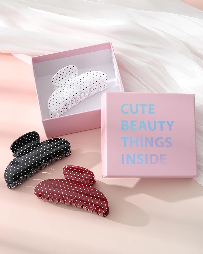 Molans 3PCS Hair Claw Clips Acrylic Clamps for women - Non-slip Strong Hold Barrettes for Thin Thick Hair, Medium hair clips Accessories(Polka Dot）