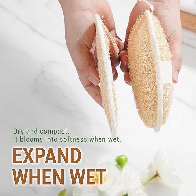 Vietnamese Natural Loofah Exfoliating Body Scrubber Pads, 100% Plant-Based Shower Luffa Sponge, Bath Loofah for Women Men (2, Pack of 2)