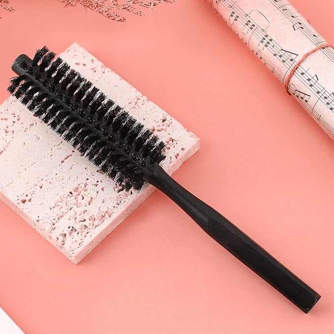 Mozeat Lens Boar Bristle Round Hair Brush, Hair Brush for Women & Men's Short Fine Hair, Beard, Natural Wooden Handle, Travel Size, 21cm(8.26in), Black