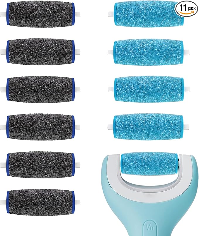 11 Pack Replacement Roller Heads for amop Pedi Perfect Refills Electronic Foot File, Include 6 Extra Coarse & 5 Regular Coarse Replacement Heads Compatible with Amop (Black+Blue)