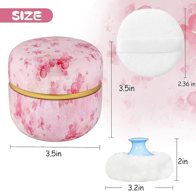 WEMEGA Body Powder Case with Powder Puff Powder Container Tea Box for Baby and Women Powder Puff and Powder Case for Travel (Pink Flower1)