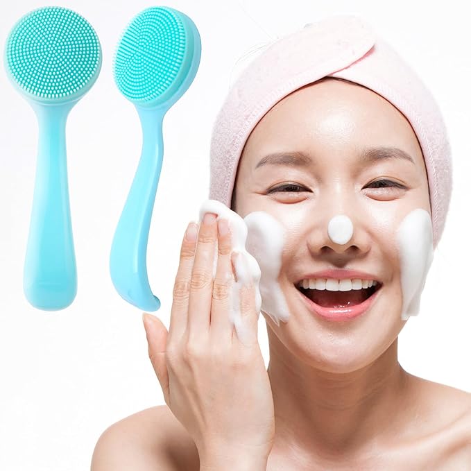 2 Pack Silicone Manual Facial Cleansing Brush, Skin Friendly Waterproof Face Cleaning Scrubber Exfoliator Cleanser for Blackheads Whiteheads Makeup Residues Removal- Blue