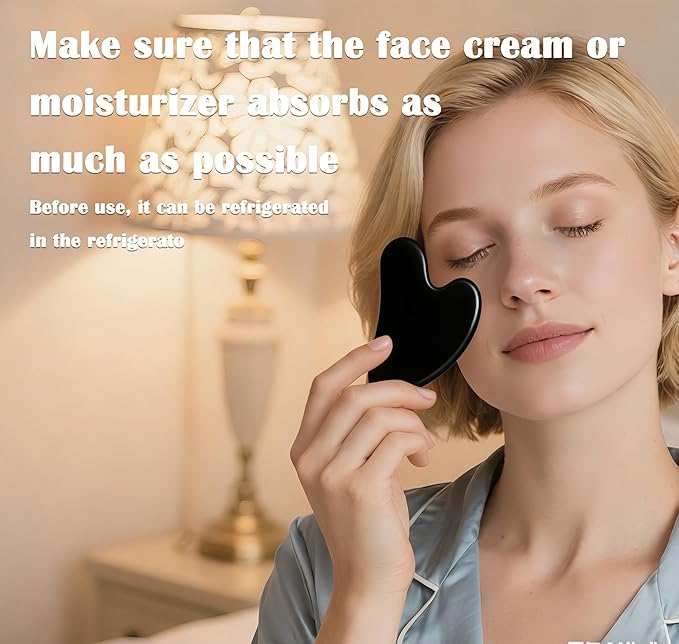 Jade Roller Gua Sha Tools – Nature Gua Sha Facial Tool Skin Tightening Face Massager Anti-Aging Jade Face Roller Puffiness Reducing Guasha Stone for Women Men (Black)
