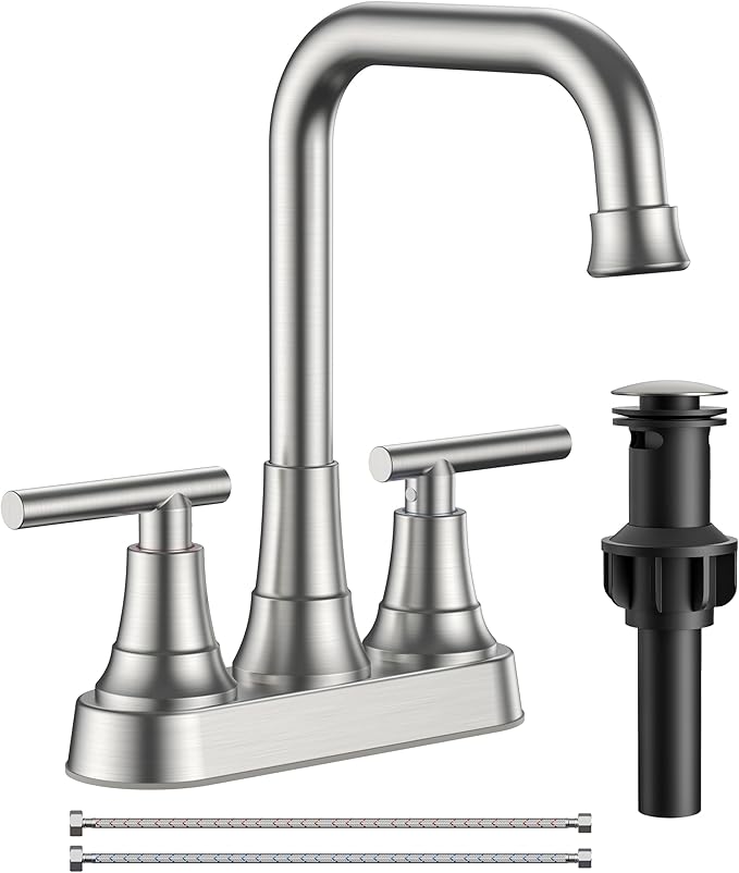 FORIOUS 4 Inch Centerset Bathroom Faucet 3 Hole, 2 Handle Brushed Nickel Faucet for Bathroom Sink with Pop Up Drain Assembly, Lead-Free Sink Faucet for Bathroom Vanity RV