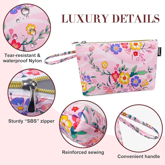 Gloppie Small Makeup Bag for Purse - Floral Cosmetic Bags - Teacher Appreciation Gifts for Women