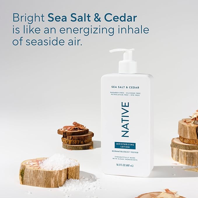 Native Body Lotion Contains Naturally Derived Plant-Based Moisturizers for Women and Men | Restores Dry Skin, Sea Salt & Cedar, 16.5 fl oz