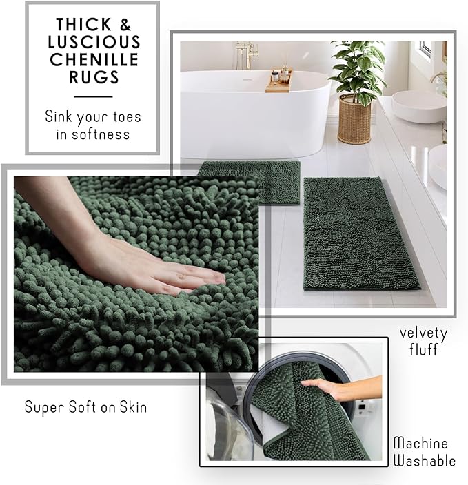 Clara Clark Bathroom Set - Hunter Green Bathroom Accessories Set, 6PC Bathroom Accessory Set, Bathroom Sets with Bathroom Rugs, Adhesive Corner Shower Caddy Hanging, Toilet Brush & Trash Can