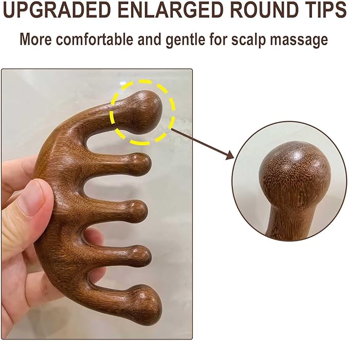 Wooden Scalp Massager for Scalp Gua sha, Massage Comb, Wooden Head Massager - Sandalwood