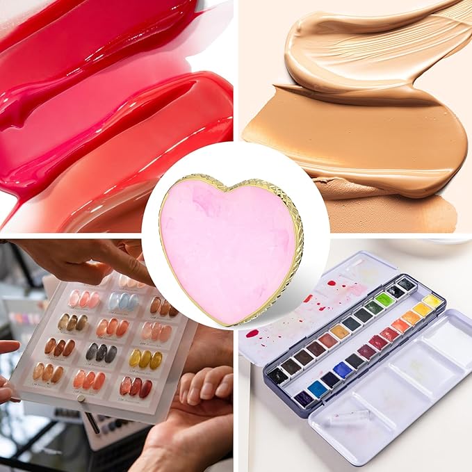 1 Piece Nail Polish Plate Mixing Plates Nail Art Plate with Spatula Nails Polish Holder for Nails Art Display and Design Heart Shape Cosmetic Mixing Palette Sliver Edge Pink Women Gifts