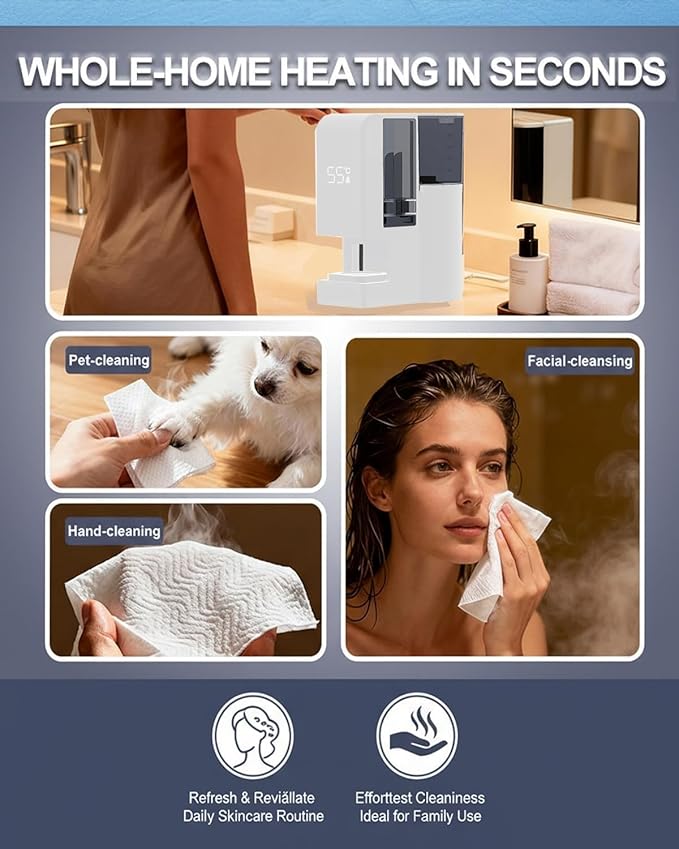 Hot Towel Dispenser, 2026 Upgraded Automatic Hot Face Towel Warmer Machine, Heats Up in 5 Seconds, Home Salon Equipment, for Facials, Smart Voice Alerts with Compressed Towels (40Pcs Towels)