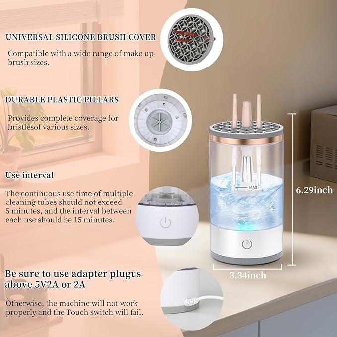 MOODTALK Multi-Function Electric Makeup Brush Cleaner - Automatic, Energy Saving Makeup Brush Cleaner and Dryer, Makeup Brush Cleaning Machine, X1, White