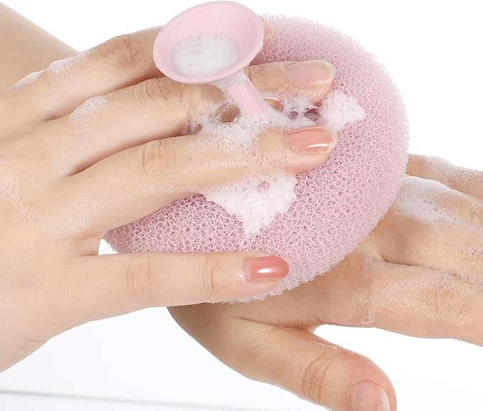 2 Pcs Soft Sunflower Suction Cup Bath Ball Exfoliating Mesh Bath Sponge Bath Body Brush Cleaning Scrubber Bath Sponge Brush with Comfortable Non-Slip Handle