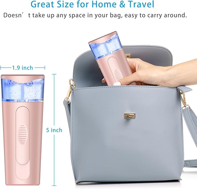 withthesun Portable Nano Face Mister, Facial Steamer, USB Rechargeable Cool Mist Sprayer, 40ml Visual Water Tank, Nano Mister for Eyelash Extensions, Facial Deep Cleaning, Makeup-Pink