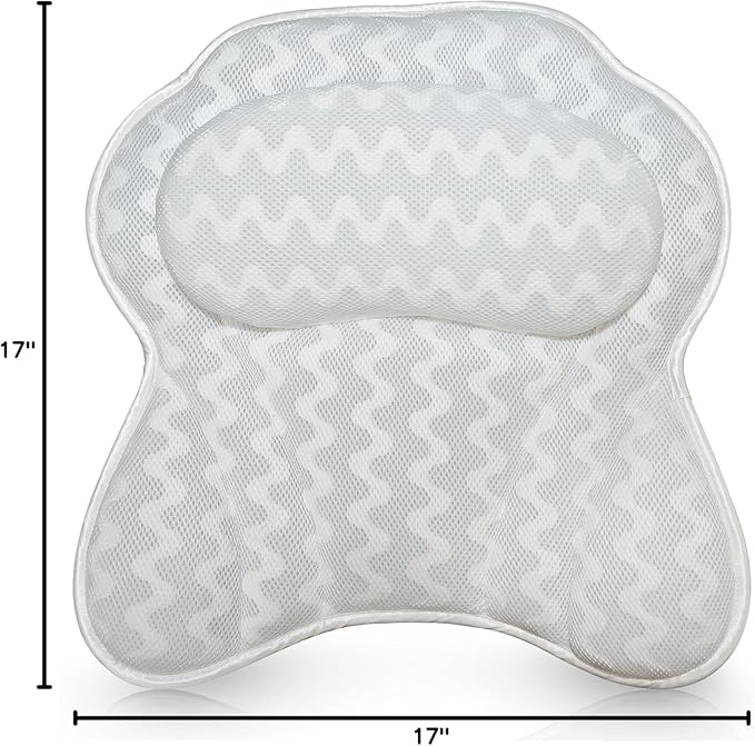 Bath Pillow Bathtub Pillow Back Neck Support Pillow, Spa Cushion for Tub, Relaxing Headrest Bath Pillow, Portable Washable Bathtub Accessories with 3D Air Mesh Thick Soft Bath Pillow (Deluxe)