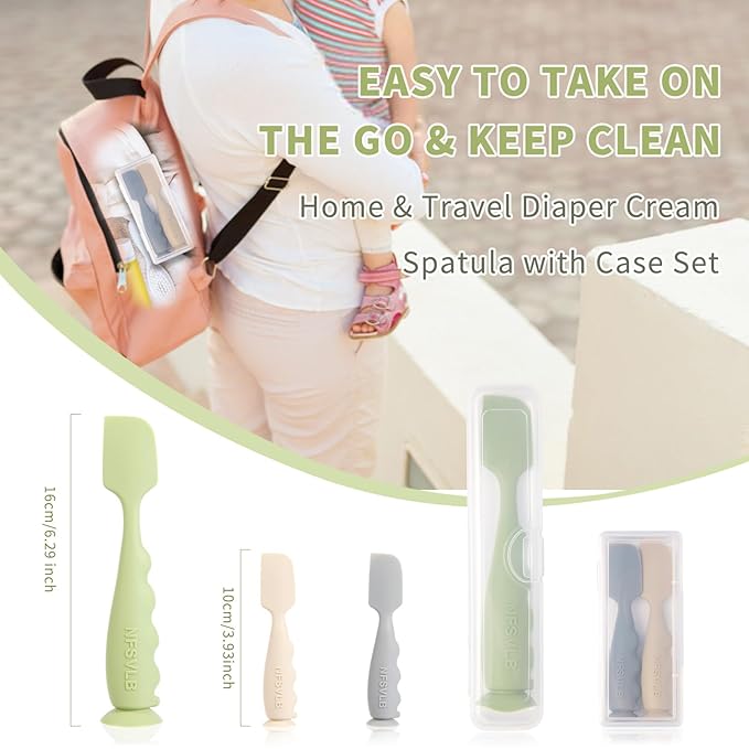 Baby Diaper Cream Spatula with Case,1 Large 2 Mini Diaper Spatula with 2 Case,Butt Spatulas Baby Diaper Cream Applicator, Soft Butt Paste spatula Diaper Rash spatulas with Case Red Gray Beige
