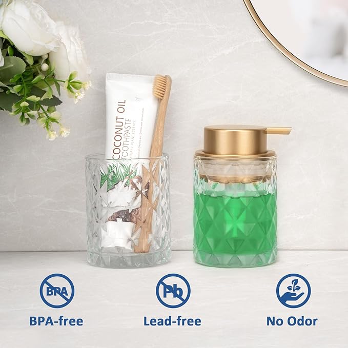 Bathroom Glass Soap Dispenser with Durable Rust-Proof Plastic Liquid Pump (Can't Foam) Hand Lotion Dispenser Antislip Shampoo Kitchen 10oz 2 Pack
