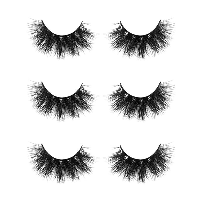 3D Mink Lashes, Mikiwi D390-3, 3 Pairs, Thick HandMade Full Strip Lashes, Cruelty Free, Luxury Makeup, 20mm mink eyeLashes (D390-3)