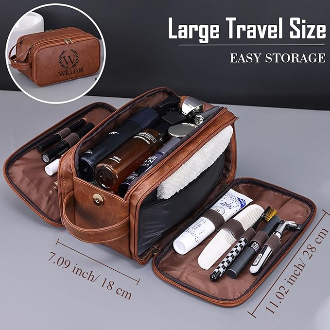 Flycalf Personalized Toiletry Bag for Men Traveling Hanging Engraved Name Compartment for Sports