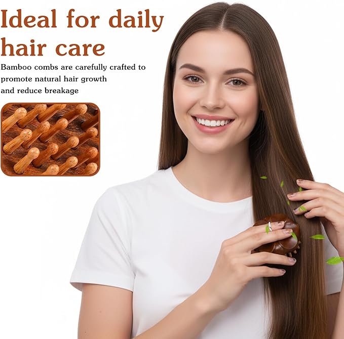 Wooden Scalp Massager - Ring Handle Scalp Massager Brush - Hair Growth Tool Portable Anti-Static Detangling Comb for Men and Women
