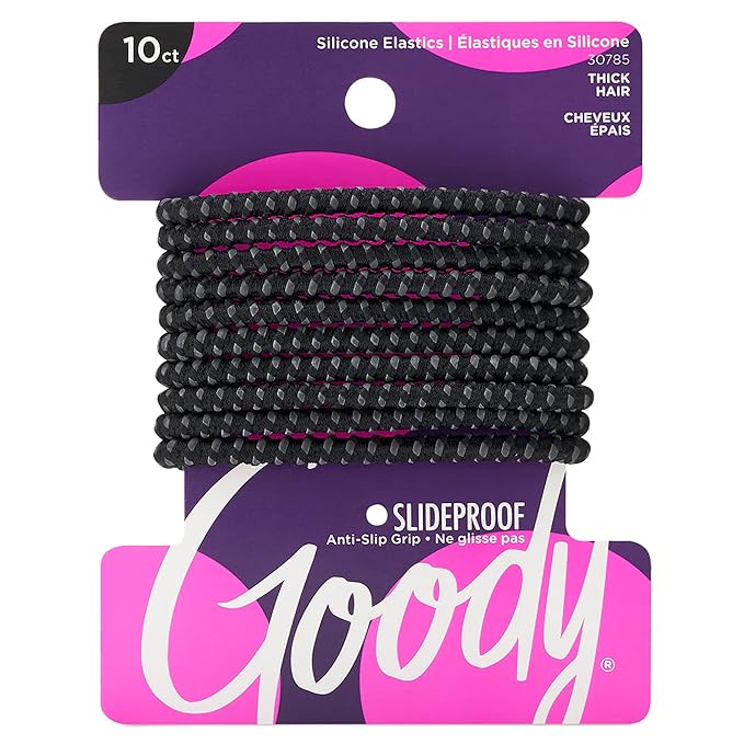 Goody Nonslip Womens Elastic Hair Tie Black - 4MM for Medium Hair- Ouchless Pain-Free Hair Accessories for Women Perfect for Long Lasting Braids, Ponytails and More, 10 Count (Pack of 1)