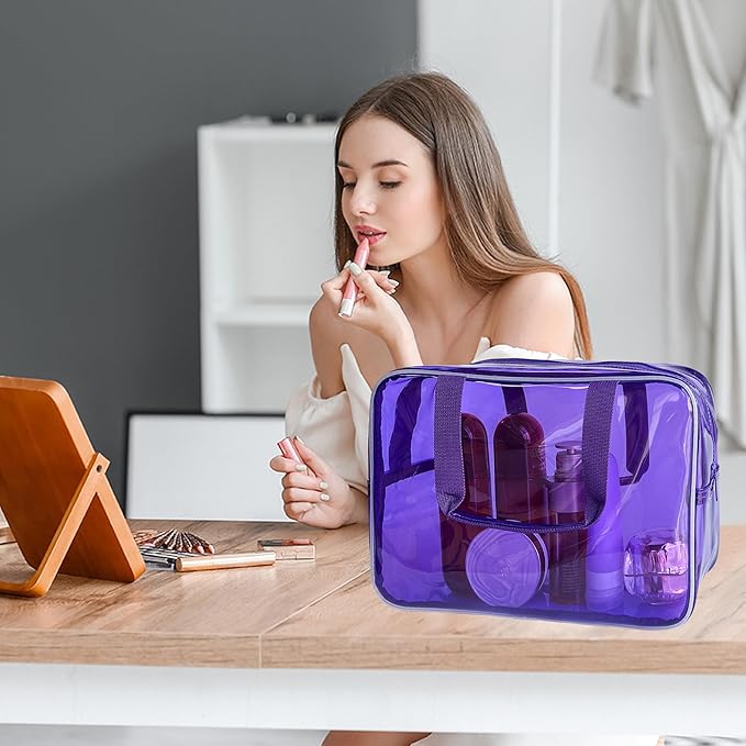 PVC Clear Pure Color Transparent Large Zipper Cosmetic Pouch Travel Makeup Cosmetic Bag with Handle for Travel Bathroom Toiletry Organizer (A23014-101-6)