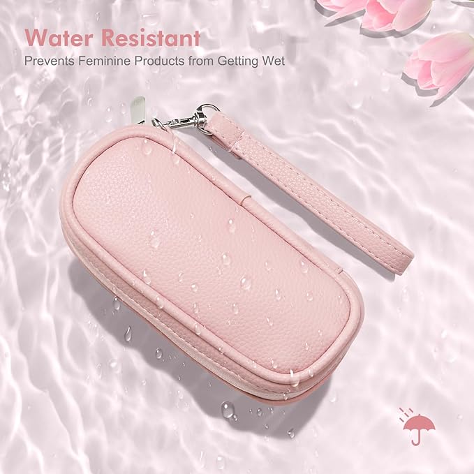 Tampon Holder for Purse, Portable Period Bag with Handle,Travel Pads Tampons Pouch, Pu Leather Small Tampon Organizer Case for Feminine Products, Waterproof Period Bags for Women