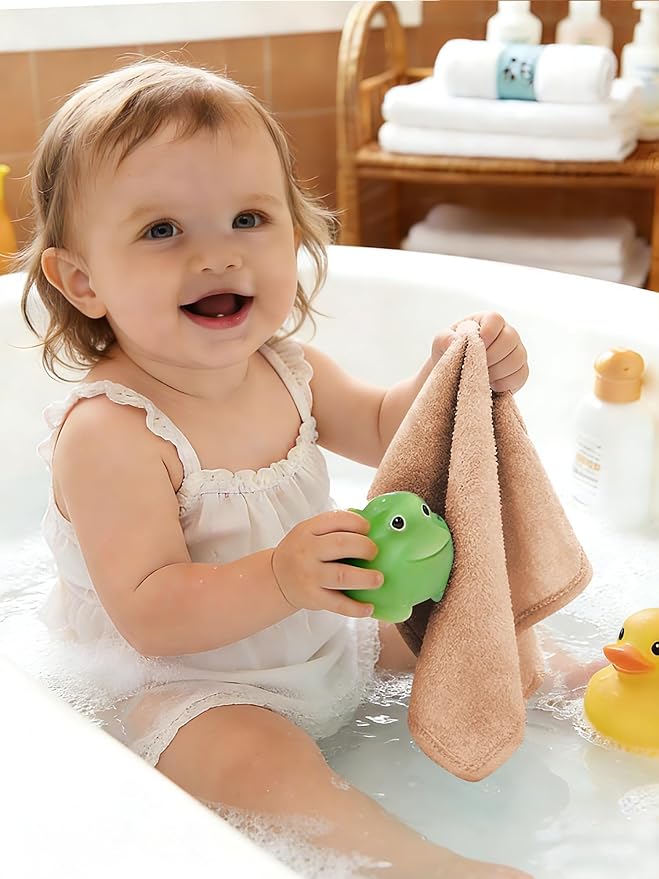 HIPHOP PANDA Baby Washcloths, Rayon Made from Bamboo - 2 Layer Ultra Soft Absorbent Newborn Bath Face Towel - Reusable Baby Wipes for Delicate Skin - Blush and Mocha, 6 Pack