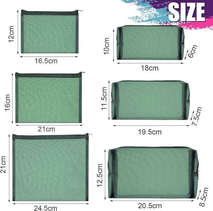 6 Pieces Mesh Makeup Bags Mesh Cosmetic Bag Portable Travel Organizing Zipper Pouch Toiletries Makeup Pouches for Home Office Travel Accessories