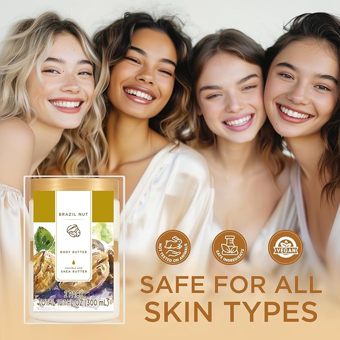 Princess Belle Brazil Nut Body Butter, Body Moisturizer for Dry Skin, Brazil Nut Body Care for Brazil Nut Skin, Body Butter for Women Smell Good, Brazil Nut Gift Set-2 Pack (3.4floz + 6.8 floz)