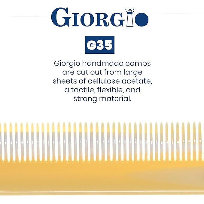 Giorgio G35 Handmade Fine Tooth Comb for Men, Mustache and Beard Comb for Everyday Grooming or Styling Hair, Saw Cut Travel Combs (4.6")