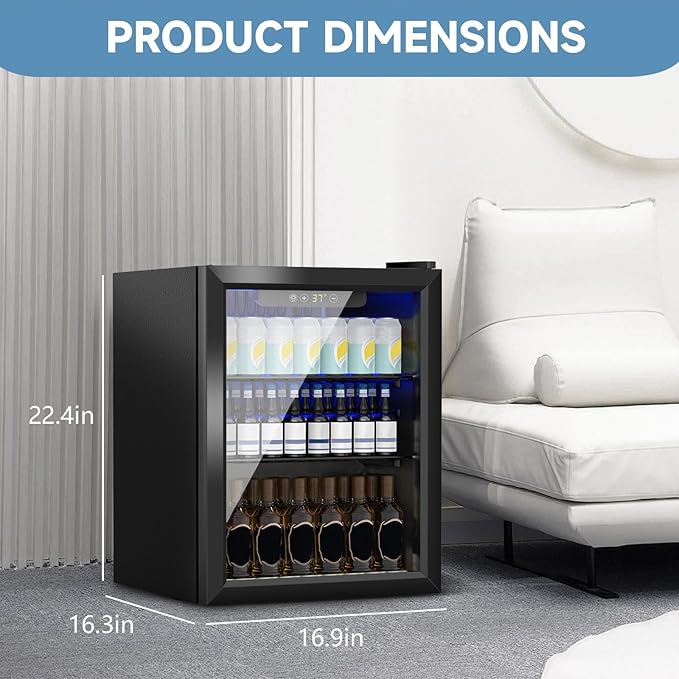 Stopasd Beverage Refrigerator Cooler, 1.7 Cu.Ft/70 Can Drink Fridge with Adjustable Shelves & Clear View Door Soda Wine Beer, Quiet Undercounter Small Fridge for Home/Office/Bar/Garage(40-61 ℉), Black