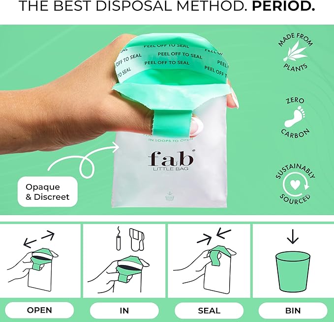 Fab Little Bag Feminine Hygiene Disposable Bags Set for Tampons and Sanitary Pads, Feminine Care Products Kit, Comes with 100 Bags and the Dispenser